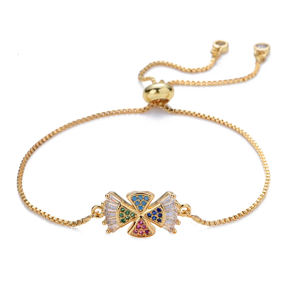 2020 New Cute Style Butterfly Colorful Color Zircon Angel Bracelet Female Bow Adjustable Bracelet Accessories