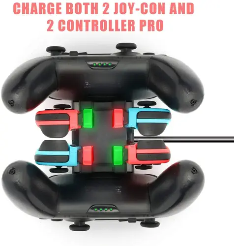 Imagen 2 del producto Cargador de controlador NS, base de carga rápida para Joypads de Nintendo Switch y controladores Pro con luces LED, incluye cable USB