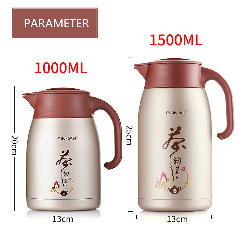 PINKAH Hot Sale 1L/1.5L Household Coffee Thermos Business Office Vacuum Teapot 304 Stainless Steel Travel Insulation Kettle