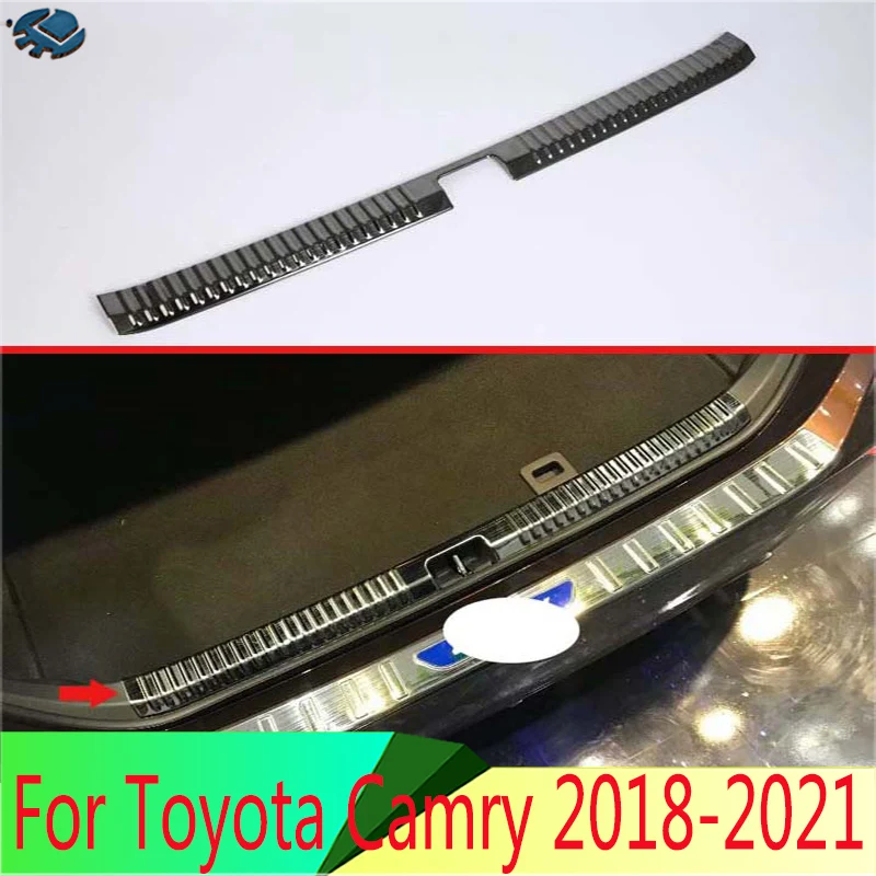 For Toyota Camry 2018-2021 2019 2020 Car Decoration Black Steel Rear Trunk Scuff Plate Door Sill Cover Molding Garnish