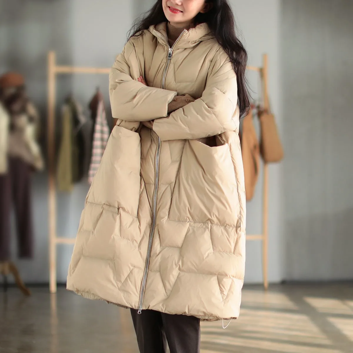 Fashion loose grid women winter jacket outdoor windproof anti-static warm hooded collar female long parkas red black beige brown