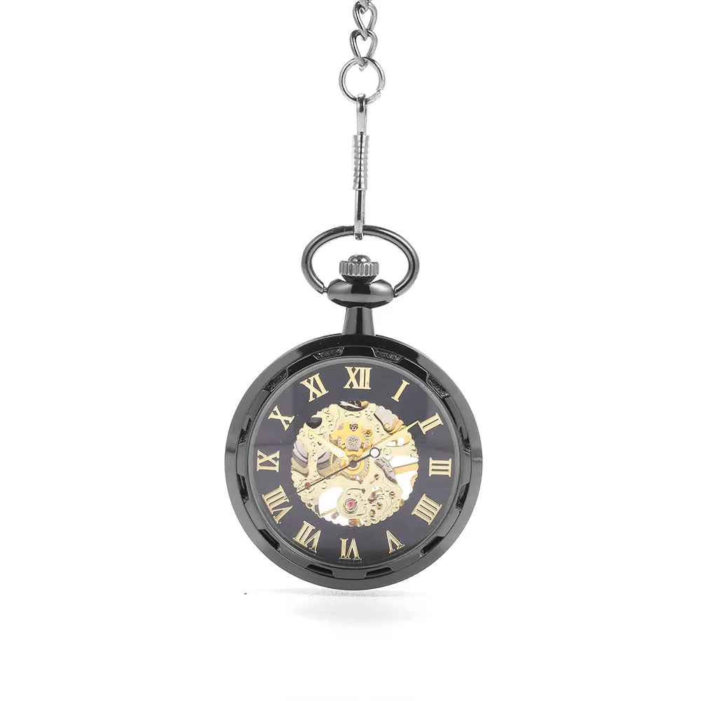 8938 Retro black wheel Roman scale large pocket watch court creative gift value exquisite flip pocket watch