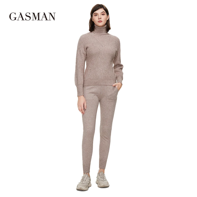 

GASMAN New 2022 Sweater trousers two-piece set for women fashion high quality women brands women's winter suits warm GT003-1