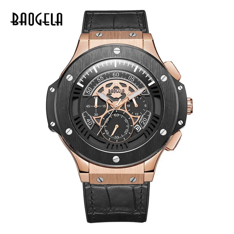 BAOGELA Hommes Montres Hommes Horloge De Luxe Marque Quartz Sport montre  Rose Chronographe Mode Montre-Bracelet Pour Hommes1910