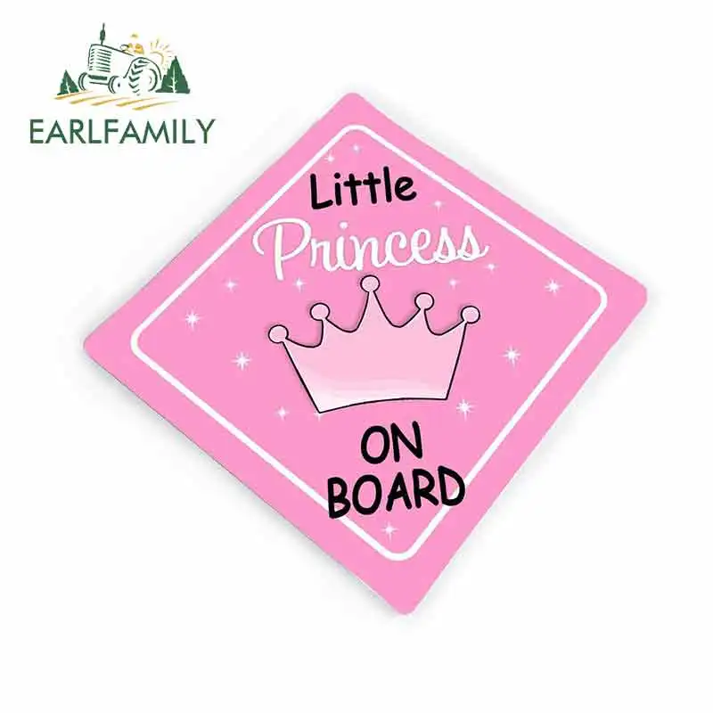 EARLFAMILY 13cm x 12cm Car Stickers Personalizable Little Princess on Board Pink Crown Car Vinyl Sticker Graphic
