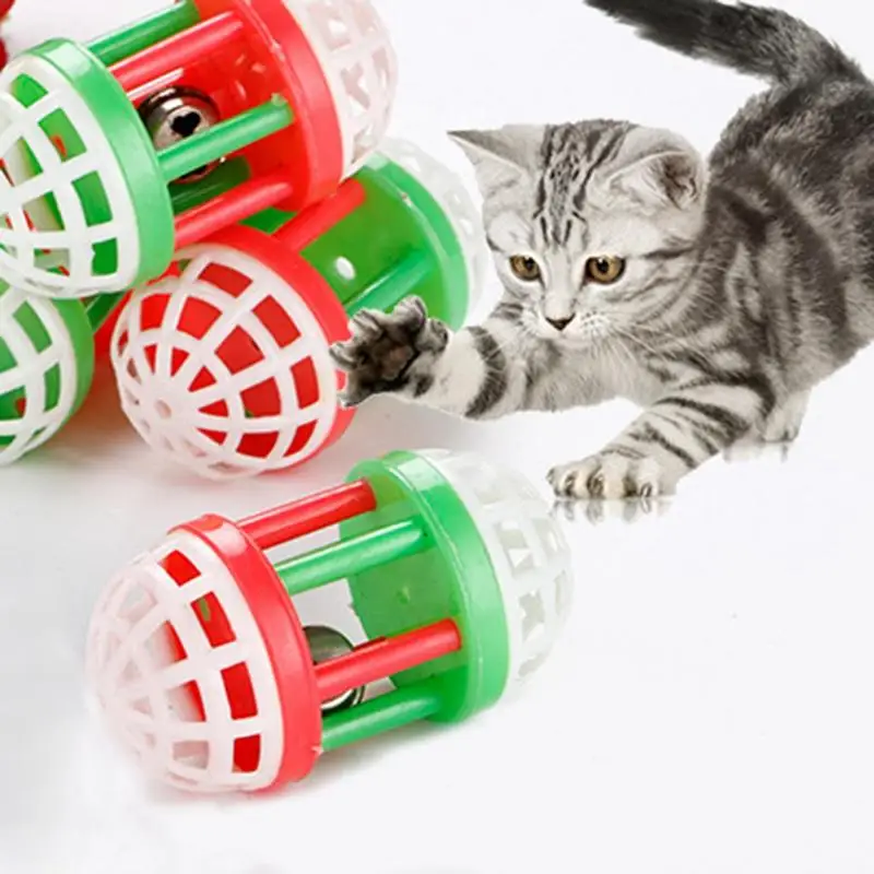 5Pcs/Set Kitten Bell Toys Funny Hollow Out Plastic Cat Chase Toy Cat Interactive Toy Pet Supplies Random Color