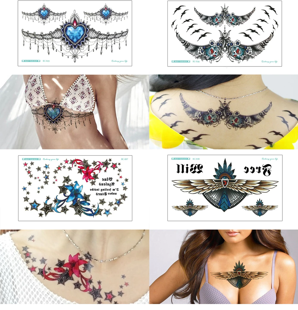 Tatouages sexy pour le bas du dos de la poitrine pour les femmes, papier de tatouage temporaire de fleur, autocollants de tatouage imperméables