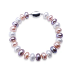 Dainashi Trendy 925 Sterling Silver Bread Bead Natural Freshwater Pearl Bracelets For Women,8-9mm Length,White Pink Purple Mix