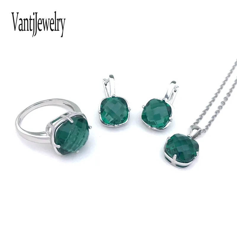 Elegant Green Quartz Jewelry Sets Sterling 925 Silver Gemstone Cushion 10/12mm for Women Wedding Engagement Gift Free Shipping