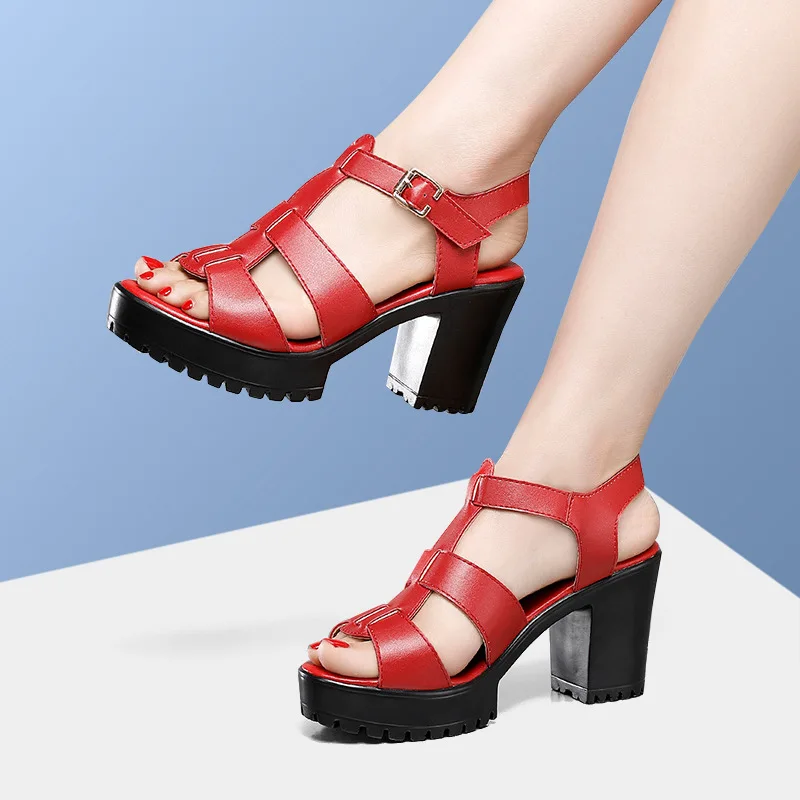 32-43 Fashion High Wedge Heel Elegant Gladiator Leather Sandals Summer Woman Sports Platform Shoes Female Peep Toe Dress Sandal