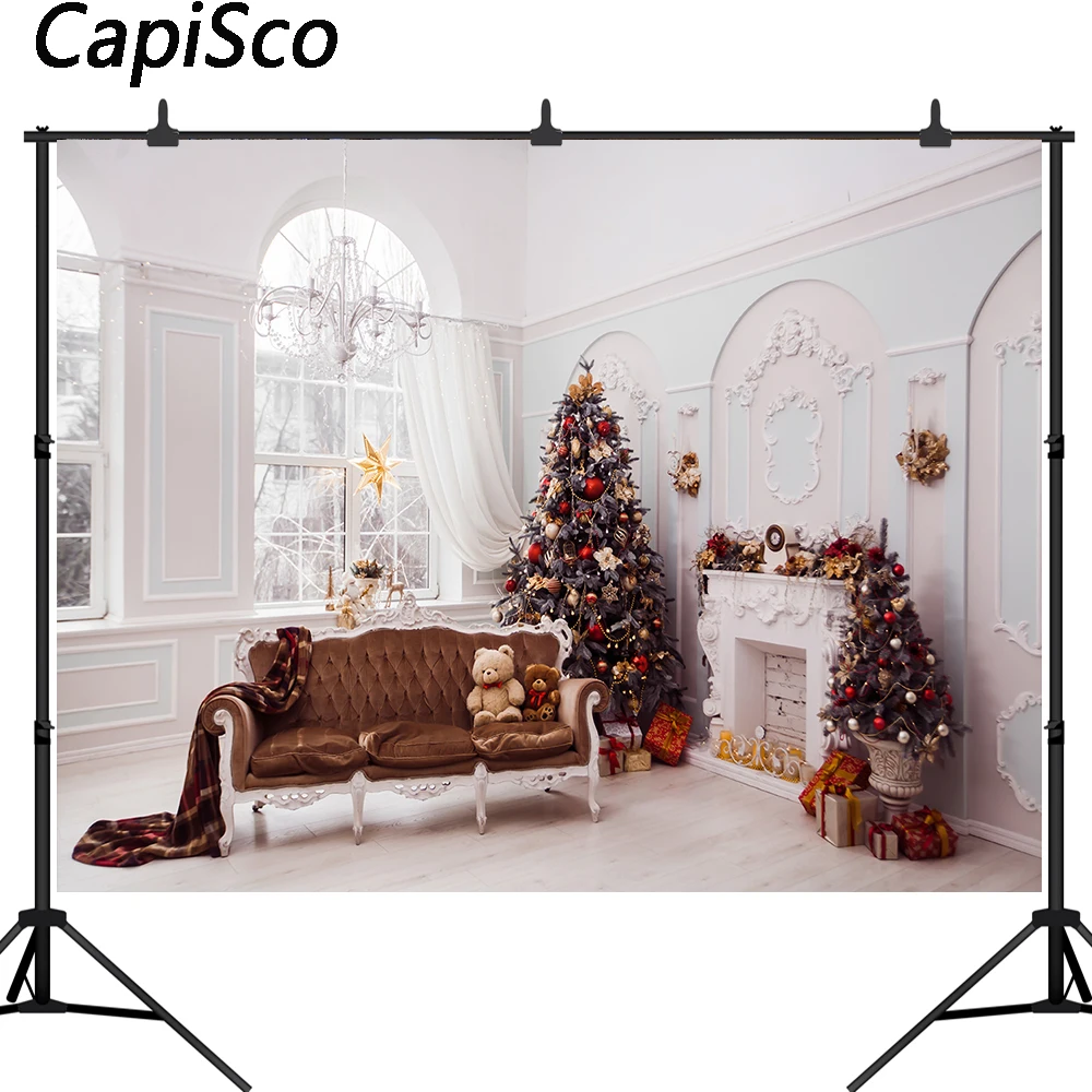 

Capisco photography backdrops Christmas Tree Fireplace Gifts Toy luxury chandelier Indoor Children backgrounds for photo studio