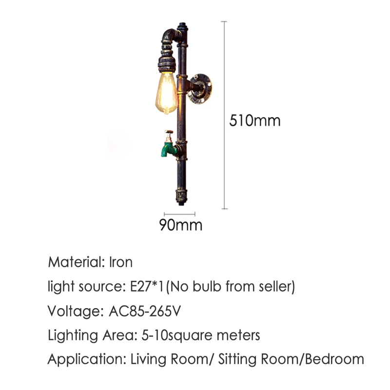 빈티지 산업 스팀 펑크 램프, 로프트 벽 램프, 레스토랑 바 클럽 베란다 복도 카페 라이트, 스콘스 수도관 에디슨 E27 브라