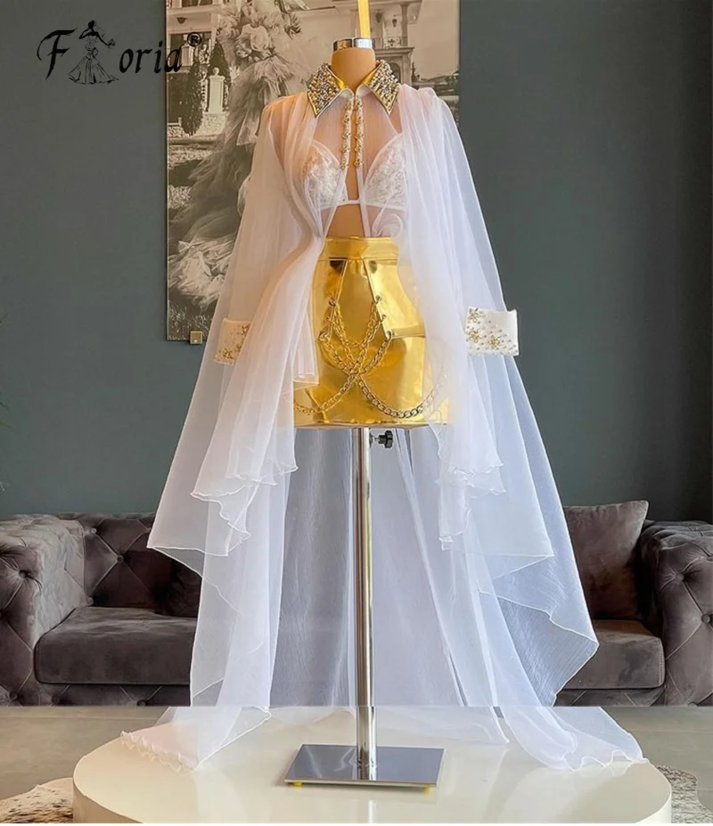 Haute Runaway Two Piece Crystal Cocktail Dresses Long Sleeves Blouse and Gold Short Skirt Prom Dress Celebrity Party Gown