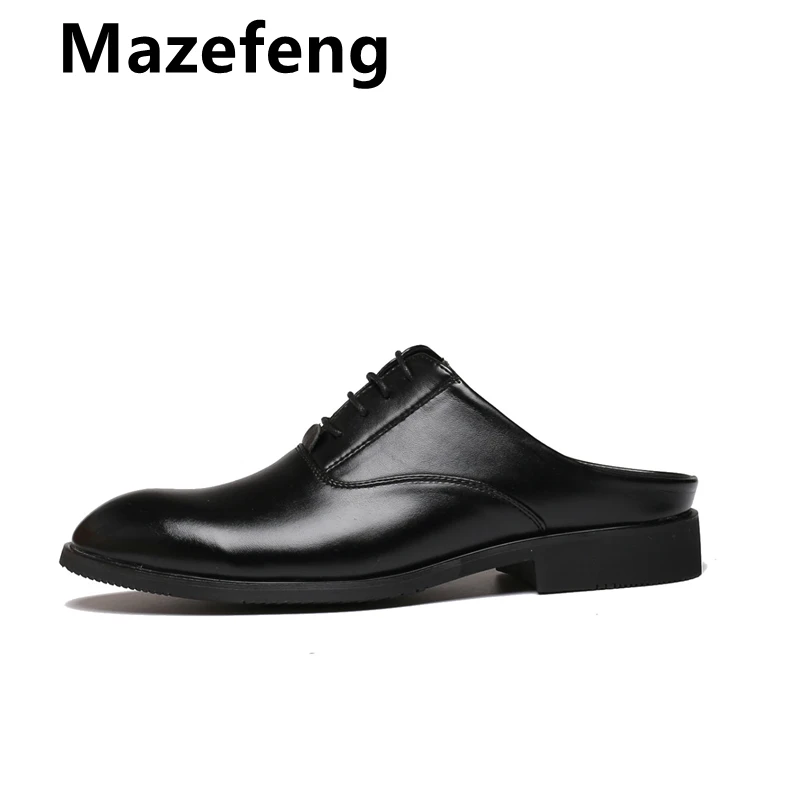 Mazefeng Fashional Male Shoes Summer Slippers Men Slippers Simple Casual Half Slippers Solid Outdoor Leather Slippers Round Toe