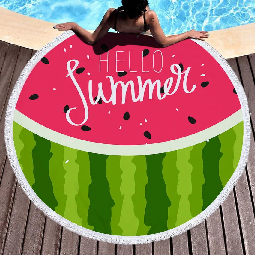 

Watermelon Flamingo Beach Towel Round Wall Tapestry Bath Sport Towel Carpet Blanket Bikini Cover Up With Drawstring Backpack Bag