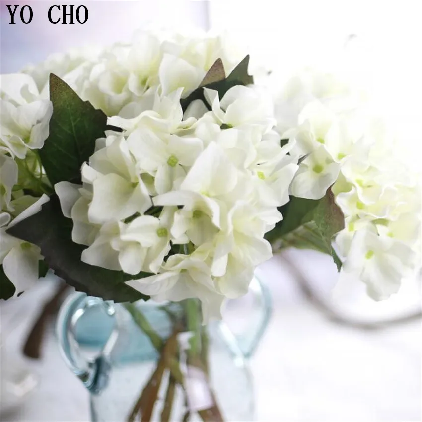 YO CHO Artificial Hydrangea Flowers Branch Silk Fake Flowers Home Garden  Christmas  Wedding Door  Home Decor  Fabric Hydrangeas