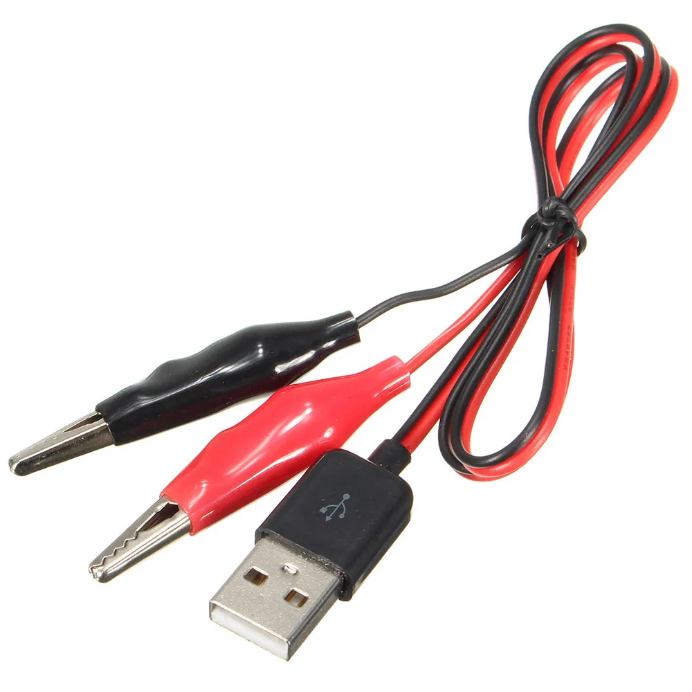 USB Female Connector to Alligator Test Clips Clamp to USB Male Connector Power Supply Adapter Wire 58cm Cable Red and Black