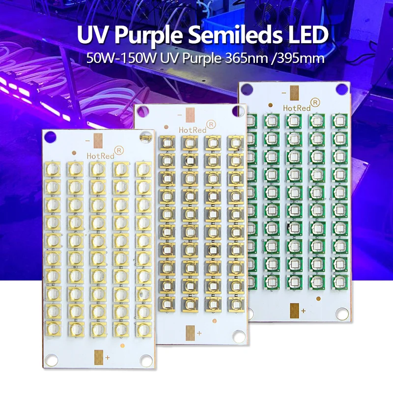 High Power UV Purple LED Chips 50W 100W 150W 300W Curing Lamp Module 365nm 370nm 395nm 405nm For 3D Label Printer Glue DIY Light