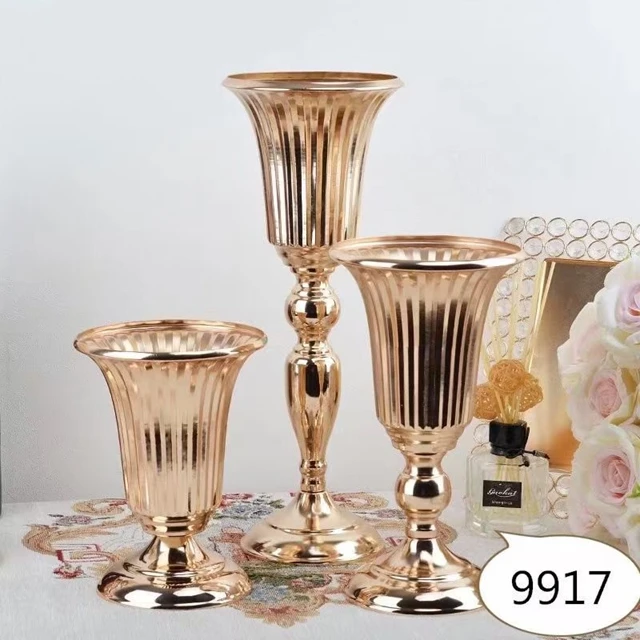 15pcs)Table Candelabra Centerpiecesgold mental  Flower Stand Clear Wedding Centerpieces Use Weddings qq529