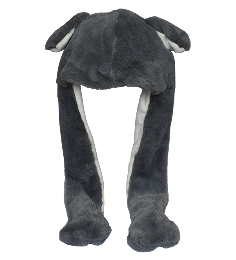 JOYHY Ear Moving Cute Plush Grey Wolf Animal Hats with Paws for Adults Teenagers Kids Boys Girls Costume Winter Beanie Caps view 3