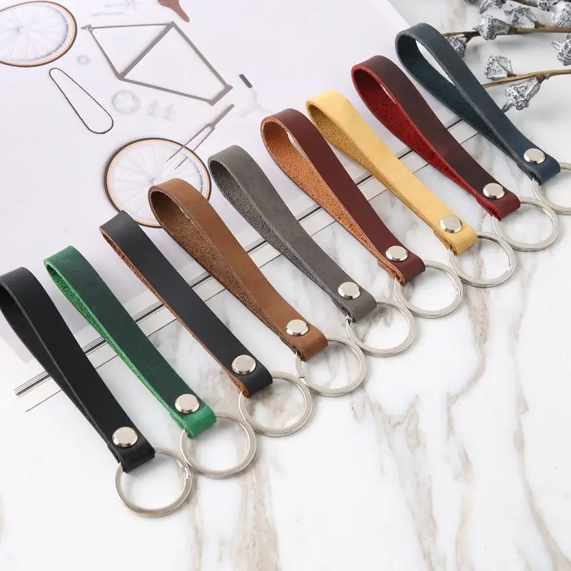 Retro Simple Handmade DIY Leather Keychain for Men Unisex Long Strap Car Key Holder Ring Wallet Hanging Jewelry Luxury Gift