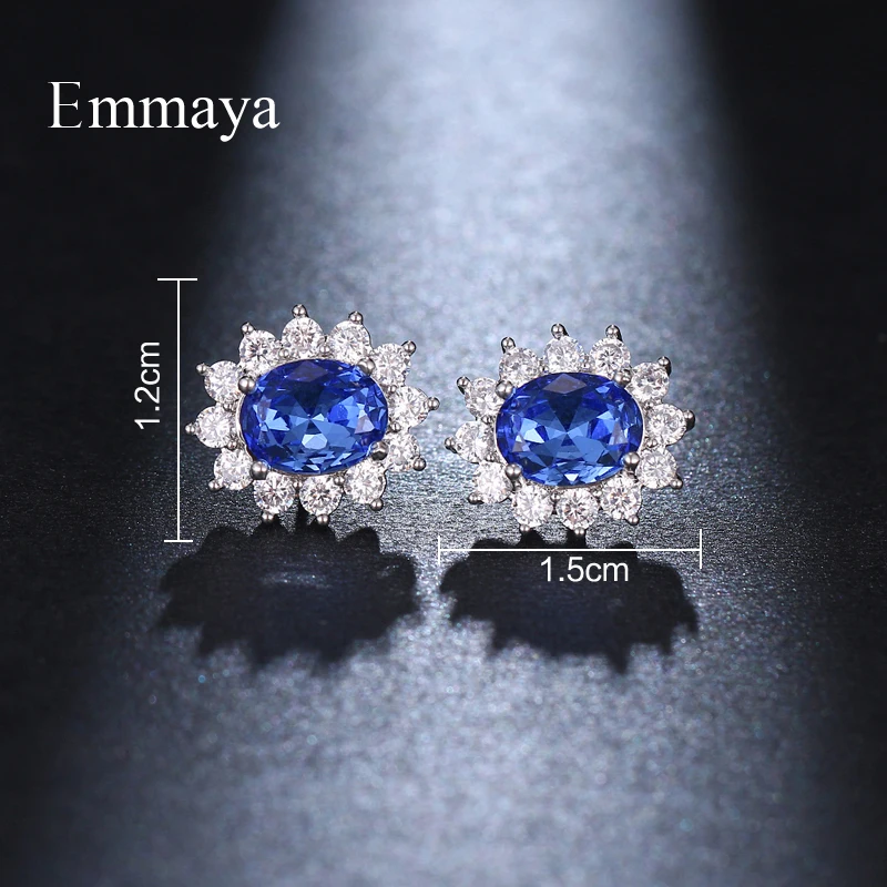 Emmaya Classic Style Oval-Flower Shape Earring For Female Charming Decoration With Shiny Blue Zirconia In Banquet Fancy Jewelry