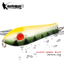 Hunthouse Metal Fishing Lures Spinners Spoon Hard Artificial Baits Trolling Sinking LW810 75mm 11g Brass Pike Perch Freshwater