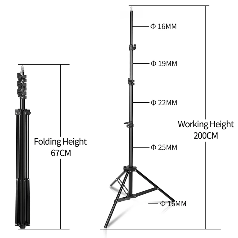 1/4 Screw Head Light Stand Tripod 2m 1.5m 68cm For Phone Selfie Stick Adjustable For Photo Studio Flashes Photographic Softbox