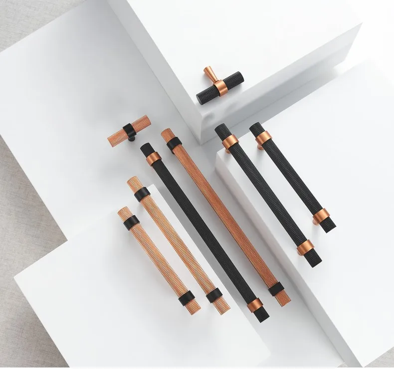 Dooroom Messing-Rändelgriffe für Möbel, moderne schwarze Zuggriffe für Schränke, Kleiderschränke, Schubladen und Schranktüren, erhältlich im Großhandel – Detail 5