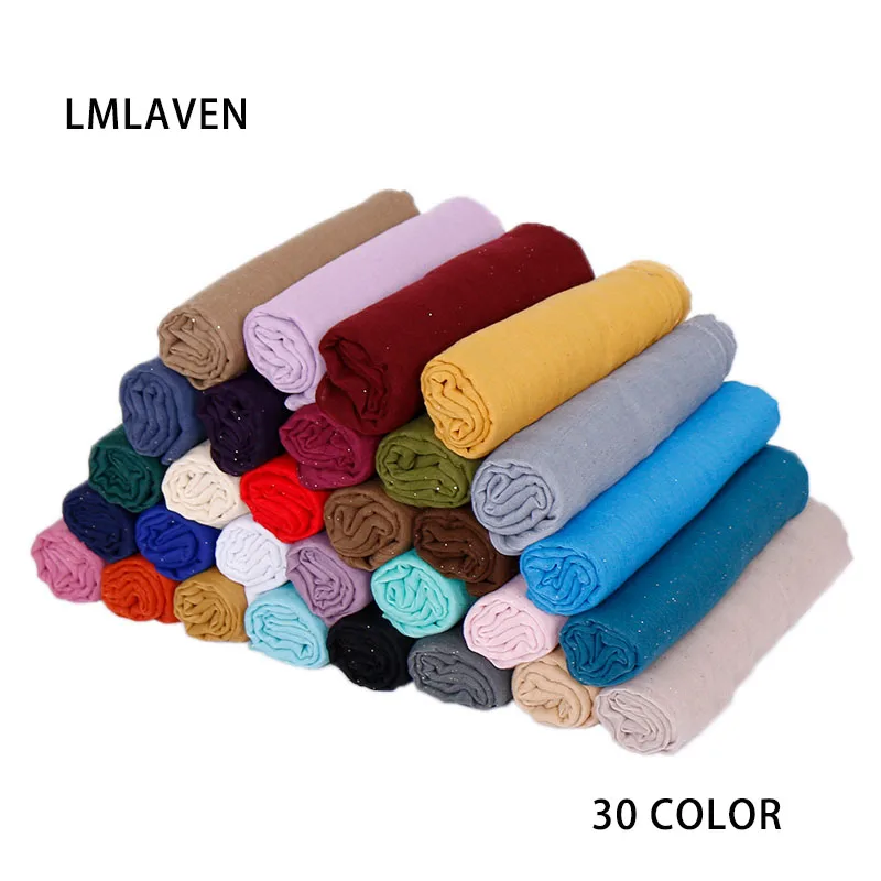 Plain Glitter Cotton Hijab Scarf Women Muslim Long Shawl Wrap Shiny Solid Color Scarves Islamic Turban Soft Women\'s Headscarf