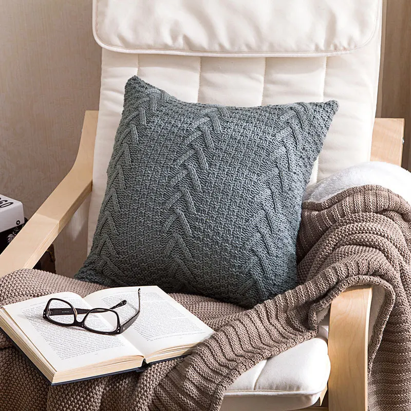 V-Shaped Thick Wool Knitted Cushion Solid Color Knit Pillow Case Nordic Style Sofa Couch Decor Home Decorative Free Shipping