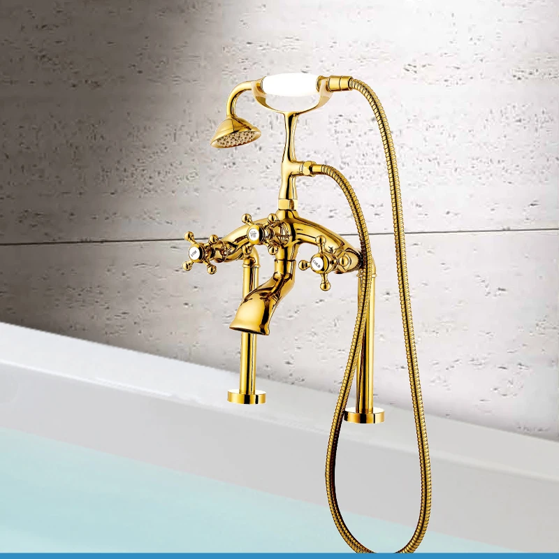 Bathroom cylinder side rotary bathtub faucet cylinder side pillar copper gold high washbasin hotel shower hot and cold water