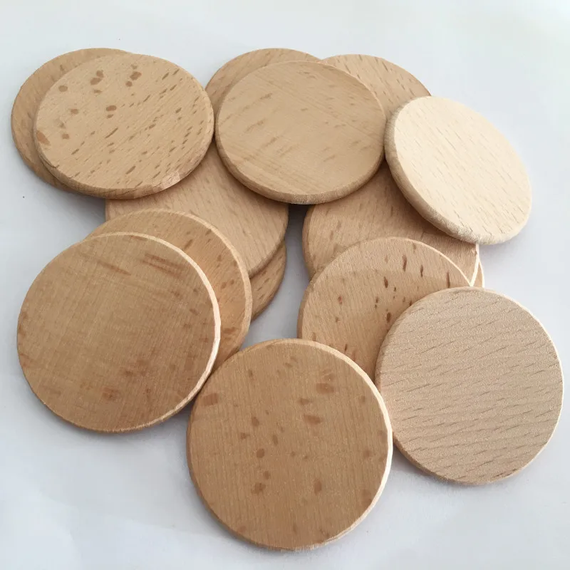 10pcs 38mm Round Wood Coins Blank Beech Wooden Discs Unfinished Round Wooden Tags for DIY Crafts Projects Christmas Decoration