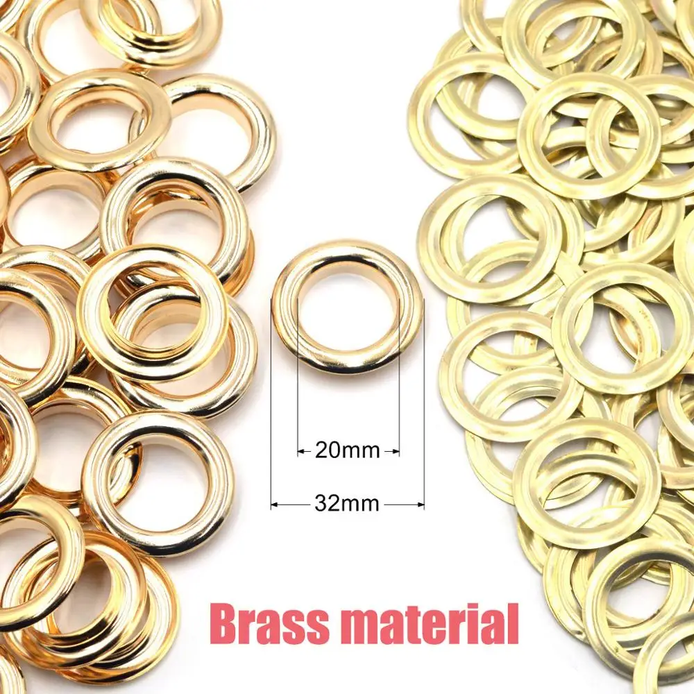 KALASO 10sets 20mm Pure Brass Material Big Size Gold Color Grommet Eyelet With Washer Fit Leather DIY Craft Shoes Belt Cap