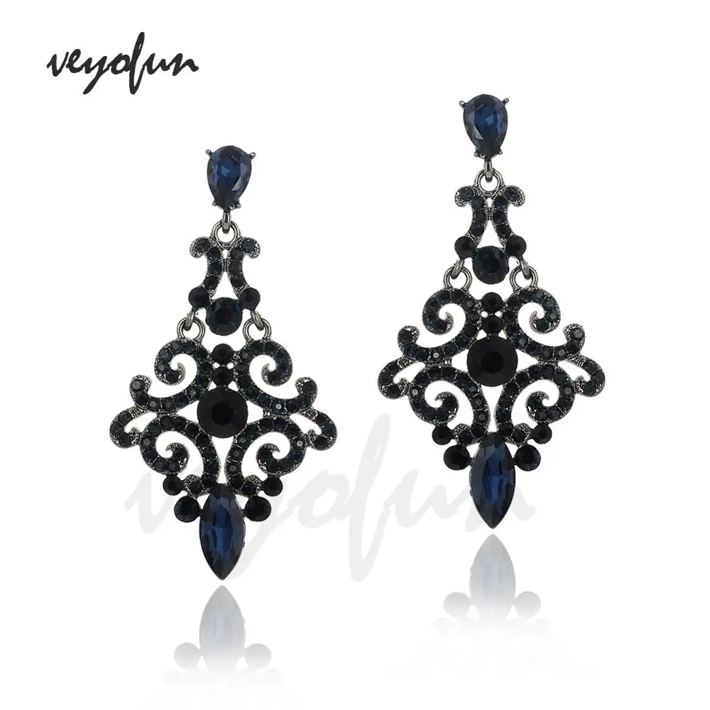 Veyofun Vintage Rhinestone Drop Earrings 2 Color Party Hollow Dangle Earrings Fashion Jewelry for Women Gift New