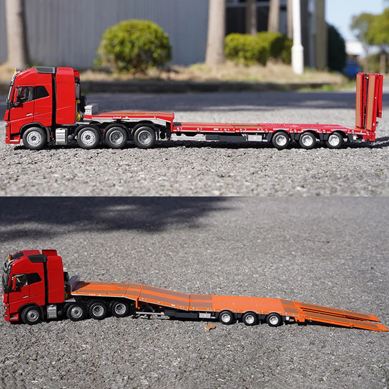 1:32 Scale 8*4 Heavy Duty Flatbed Transport Truck Tractor Accessory for Alloy Vehicle Model Diecast Toy Collection Trailer