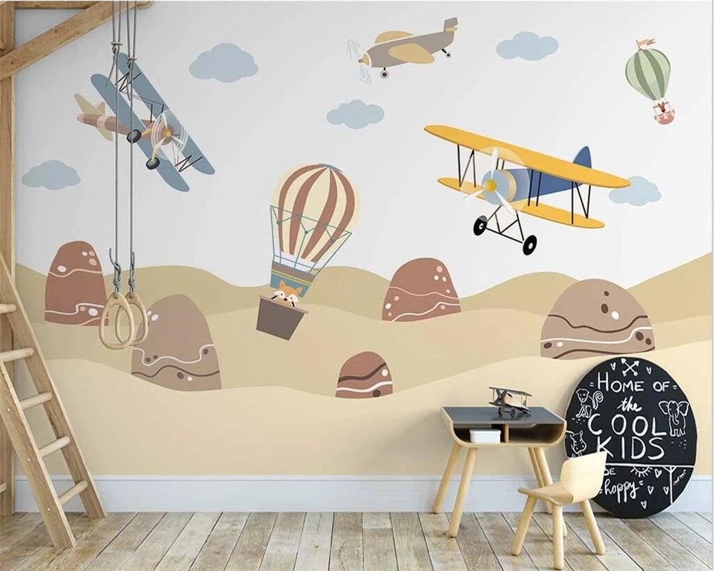 beibehang Custom Nordic hand-painted flying papier peint animal airplane hot air balloon children's room background wallpaper