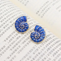 Blue Enamel Sea Styles Stud Earrings Cute Alloy Retro Fashion Jewelry