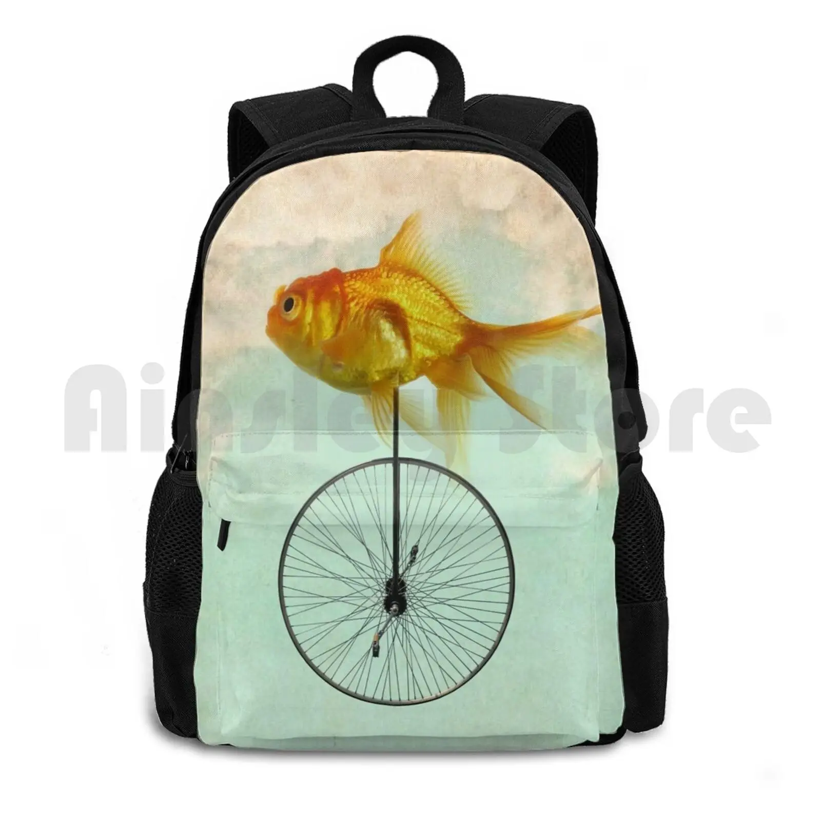 Unicycle Goldfish Outdoor Hiking Backpack Riding Climbing Sports Bag Uni Unicycle Bike Goldfish Disguised Shark Teal Orange