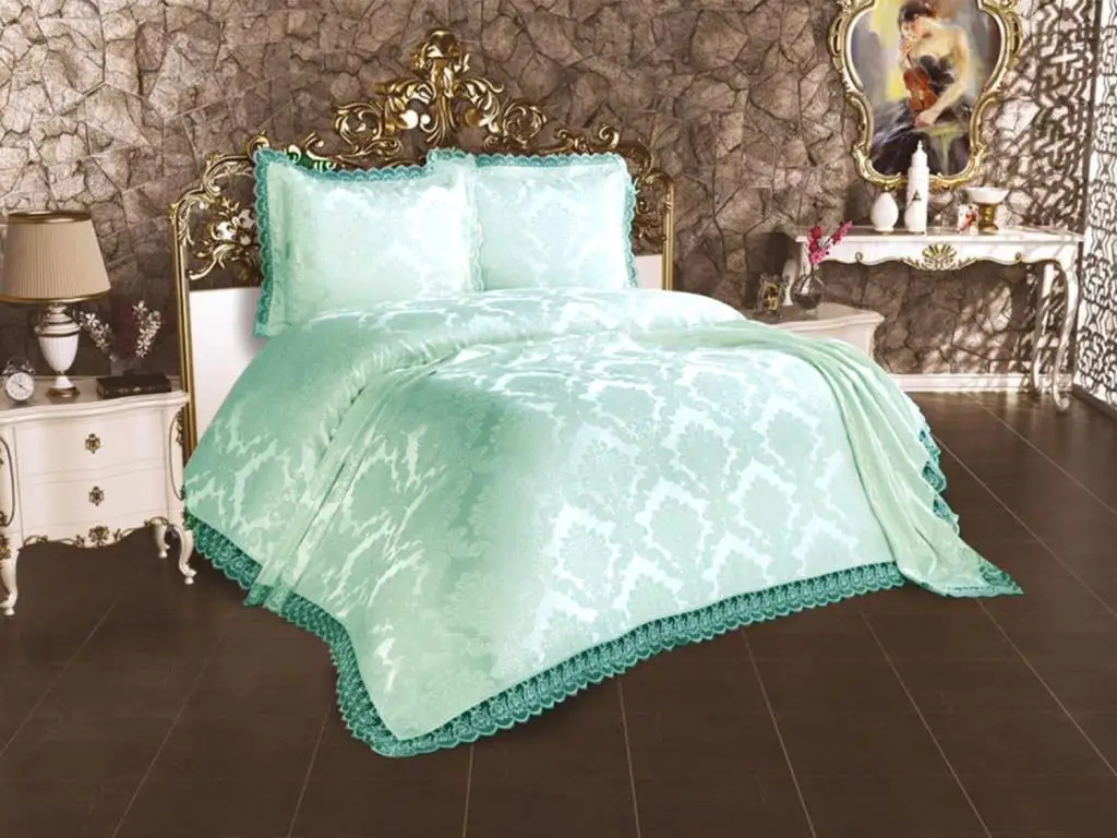 French lace Lalezar Bed Cover Mint