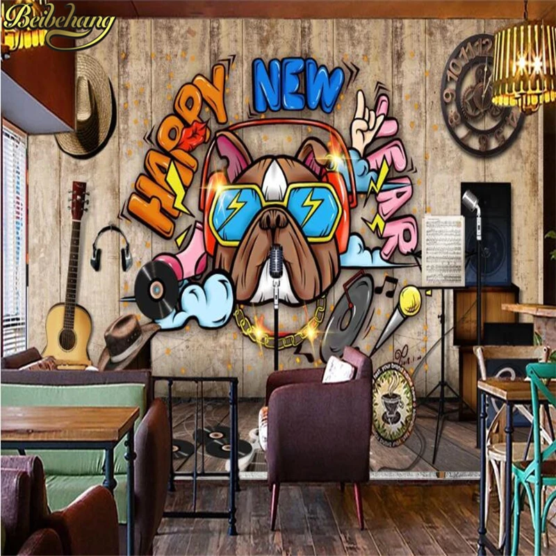 beibehang Custom Photo Wallpaper Mural Europe Graffiti Hip Hop Rock Music Bar  Wall papel de parede wallpapers for living room