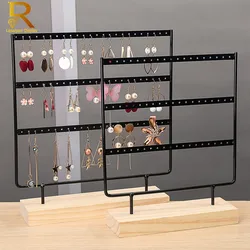 Luxury Countertop Pendant Earrings Display Stand Metal Hanger Solid Wood Piercing Jewelry Ear Studs Hanging Holder Storage Rack