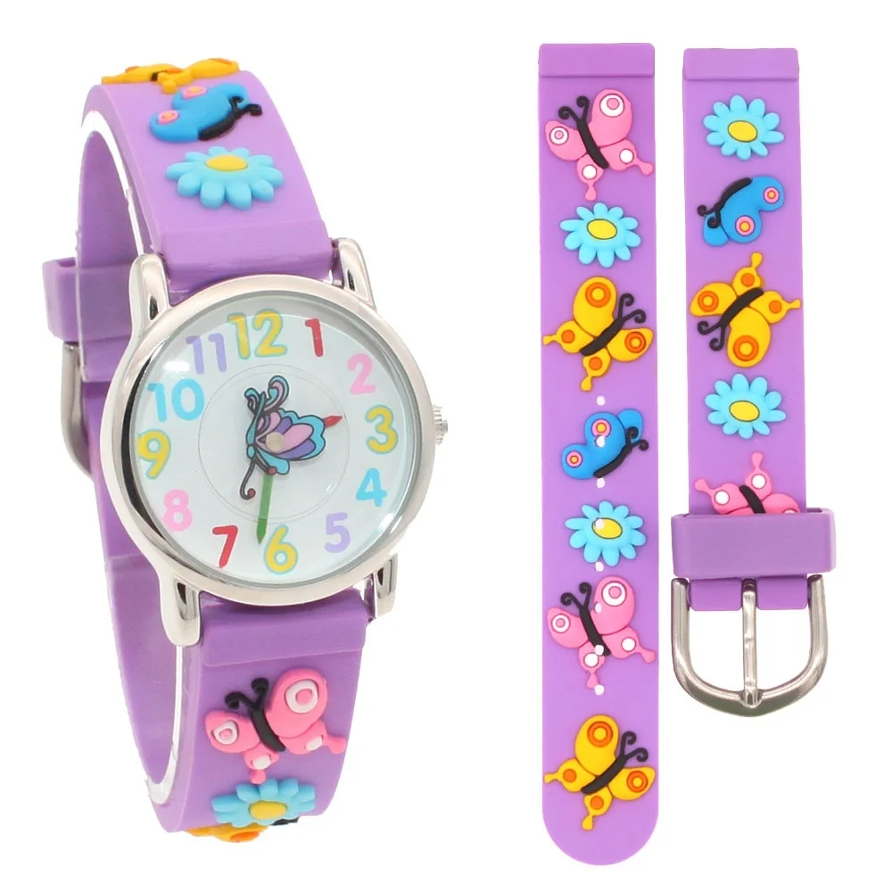 Top 3D Kartun Silikon Butterfly Dinosaurus Anak-anak Menonton Anak-anak Laki-laki Perempuan Siswa Kuarsa Jam Tangan Blaus Kol Saati Clock