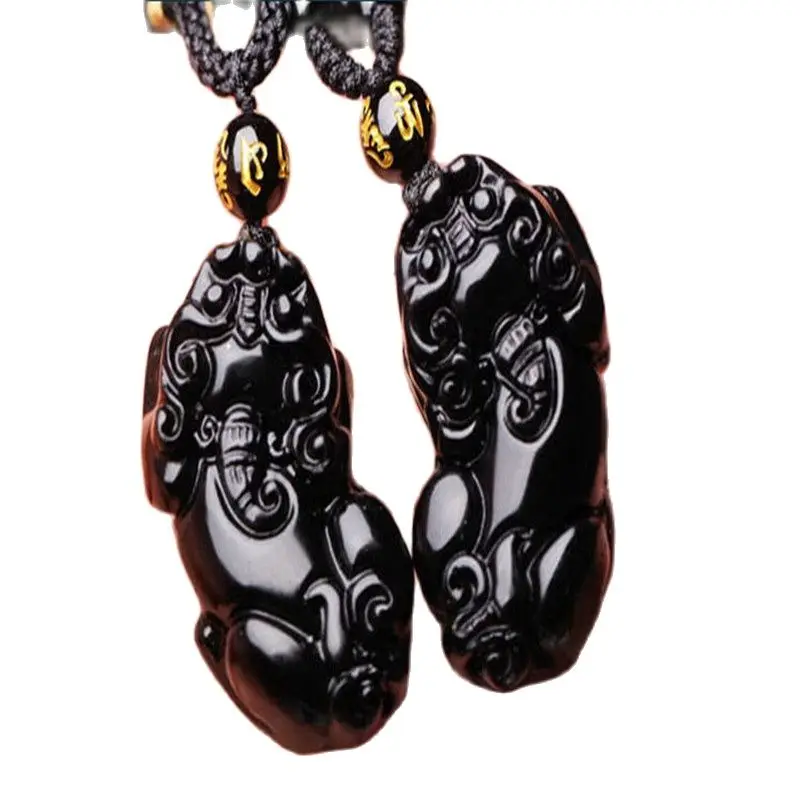 

Natural Obsidian Pendant Lucky Evil Transport Safety Obsidian Brave Men And Women Lovers Pair Pendant Pair