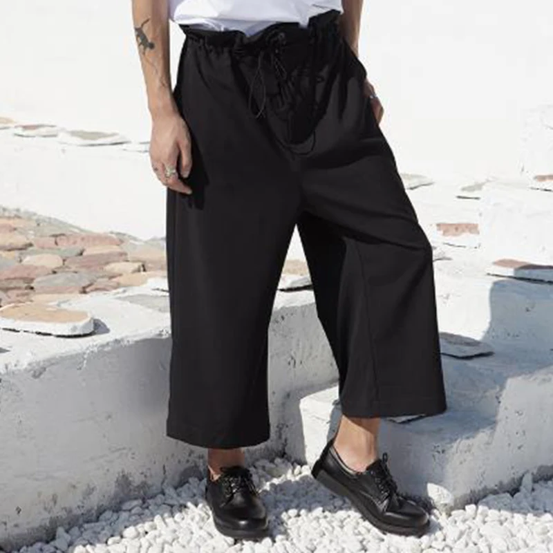 Men's pants spring and fall waist loose wide leg pants casual straight pants men's knickerbockers hip hop yamamoto style