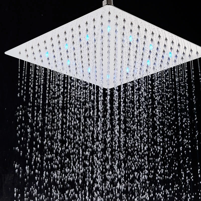 

Square 10"/12"/16’’ LED Rainfall Shower Head Stainless Steel Chrome Shower Head Color Change With Temp Ultra-thin Shower Head