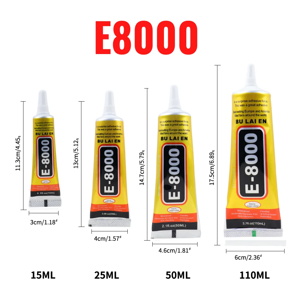 15ML 25ML 50ML 110ML Bulaien E8000 Clear Contact Telefoon Reparatie Lijm Vezeldoek DIY Metaal hout Lijm Met Precisie Applicator