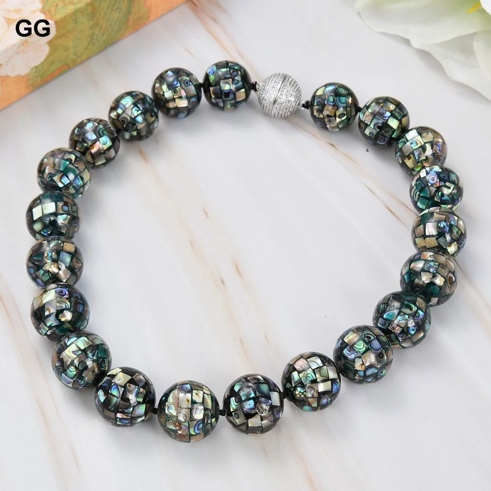 

G-G натуральный 18 мм Paua Abalone Shell круглые бусины ожерелье CZ застежка для женщин женский подарок ювелирные изделия
