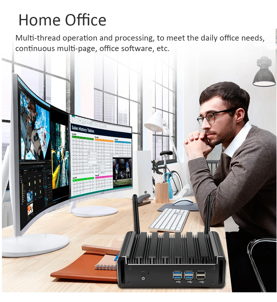 Intel Core I7-5500U I5-5200U I5-4200U I3-5005U Mini PC with 8xUSB 1xHDMI 1xVGA Support WiFi Pfsense Linux Computer Win10 Ready