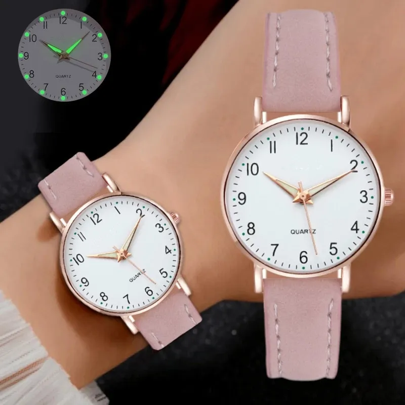 Reloj Retro luminoso con tachuelas de diamante para mujer, pulsera de cuarzo con cinturón de cuero, decoración informal sencilla